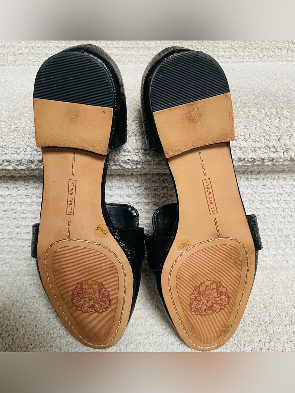 Vince Camuto Wenerly Gold Tone Studded Black Textured Leather Slip On Flat - Picture 5 of 7